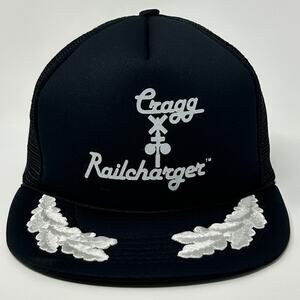 Vintage 90s Cragg Railcharger Trucker Hat Baseball Cap Train Mesh Snapback Black